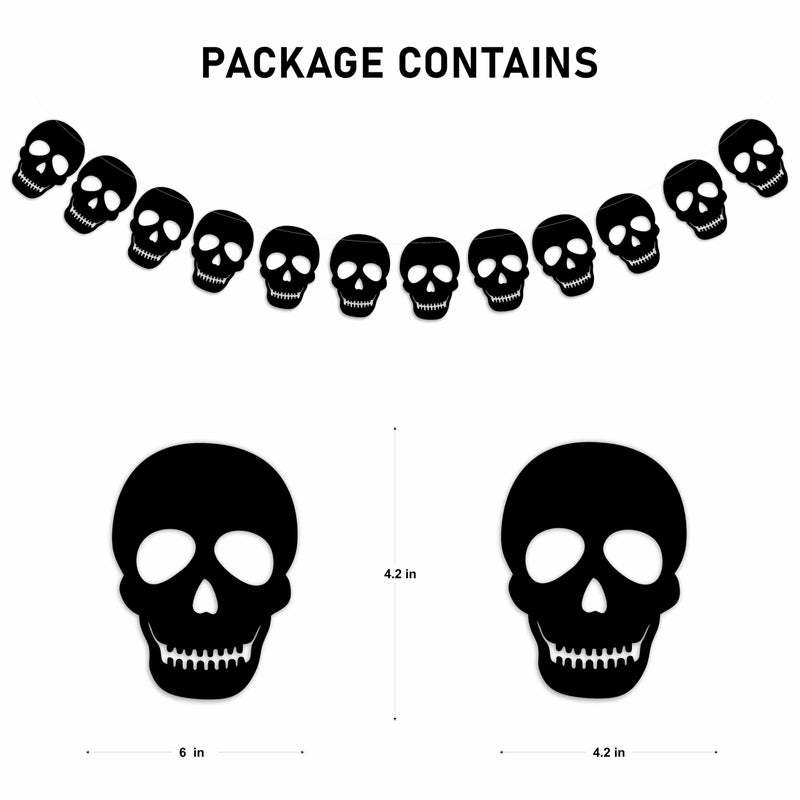 Seyal 36 PCS Black Skull Garland Decorations â€“ Gothic Halloween Party Banner for Haunted House, Horror-Themed Events, Spooky Decor, Pirate Parties, Rock or Metal Venues, Alternative and Dark Aesthetic Style - Image 5